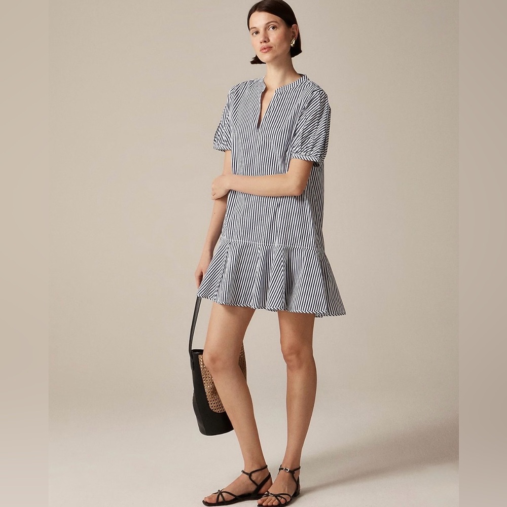NWT! | J. Crew Delilah dress in striped 100% cotton poplin navy blue & white XXS